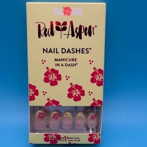 Red Aspen Aloha Nail Dashes - Pink Floral Press-On Nails
